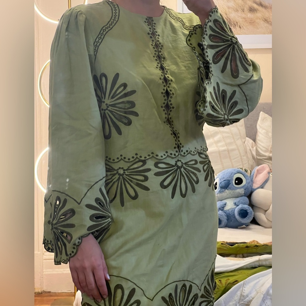 FARM Rio Olive Green Floral Long Sleeve Dress